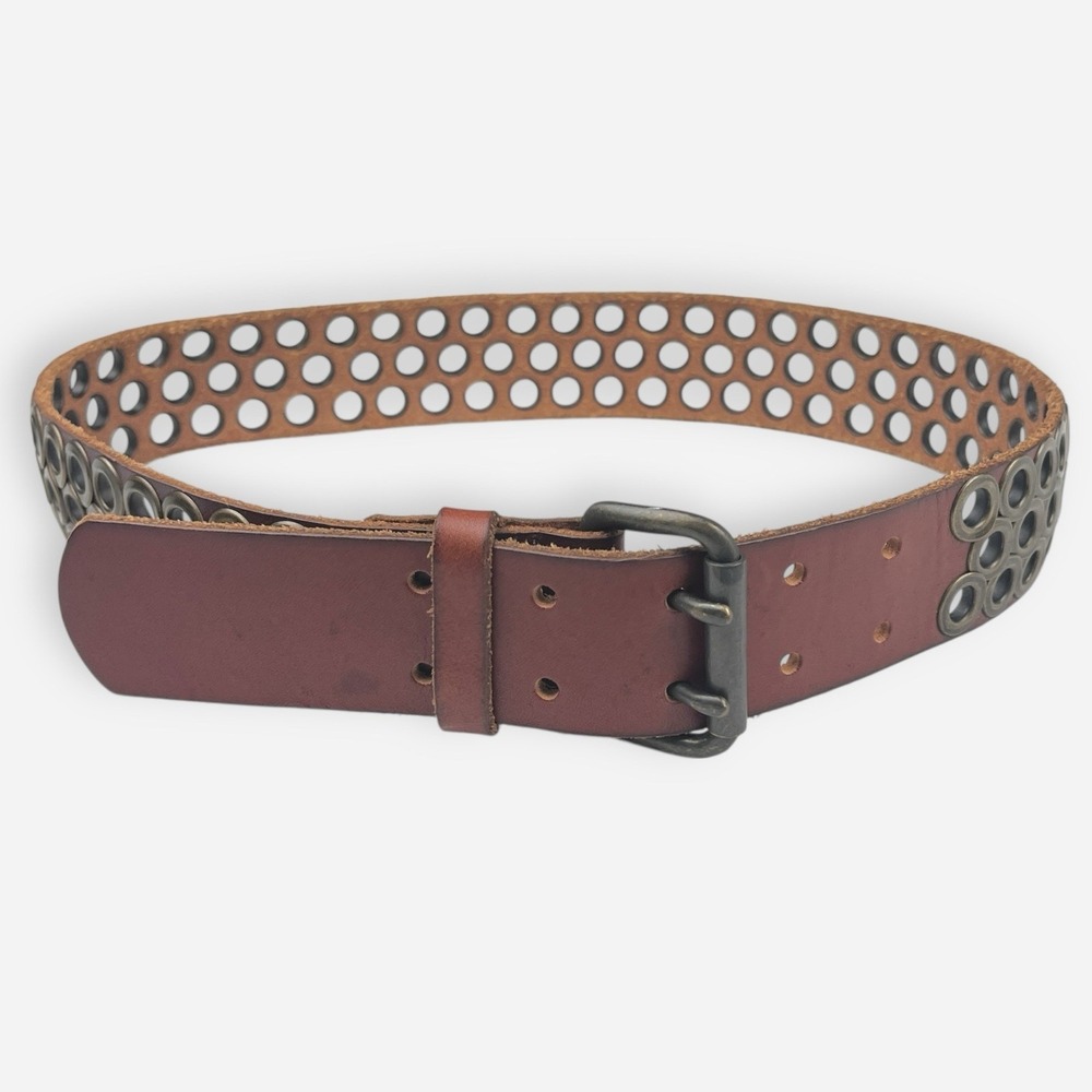 J Crew Leather Brown Belt Brass Buckle Grommets Sz XSmall XS 44414